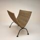 Porte-revues pliable vintage en corde tressée avec cadre en métal noir, 1960