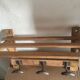 Wood shelf and metal hooks
