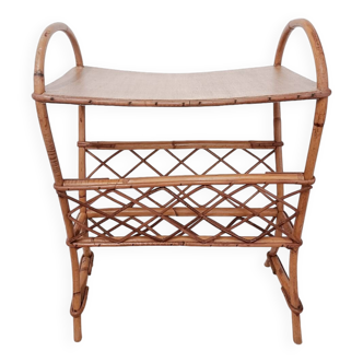 Vintage rattan magazine rack shelf 60s