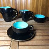 Ancien service petit déjeuner magdalith céramique noire & bleue vintage #a517