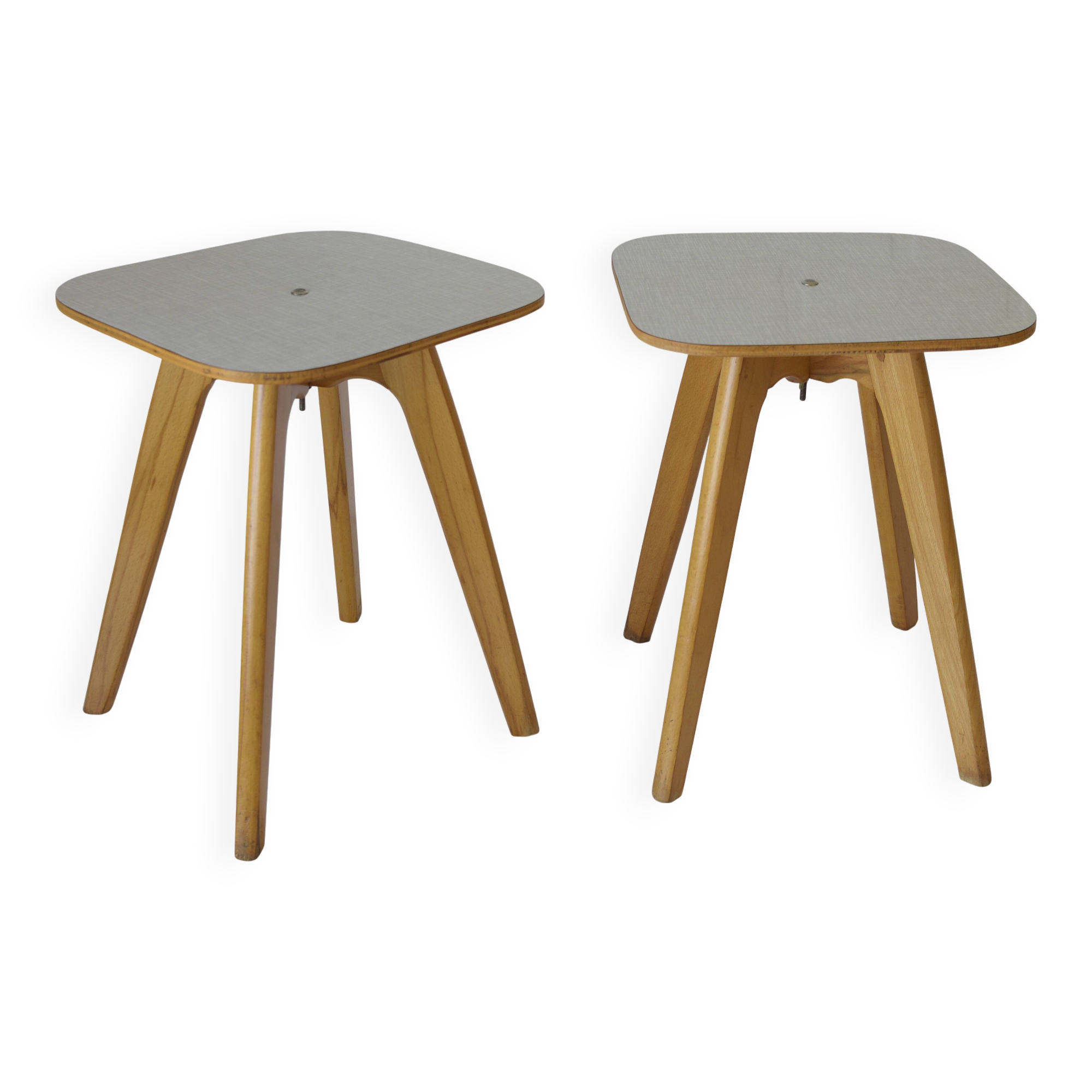 Vintage Kitchen Wooden Stools, Set of 2, Yugoslavia 1950's, Retro interior