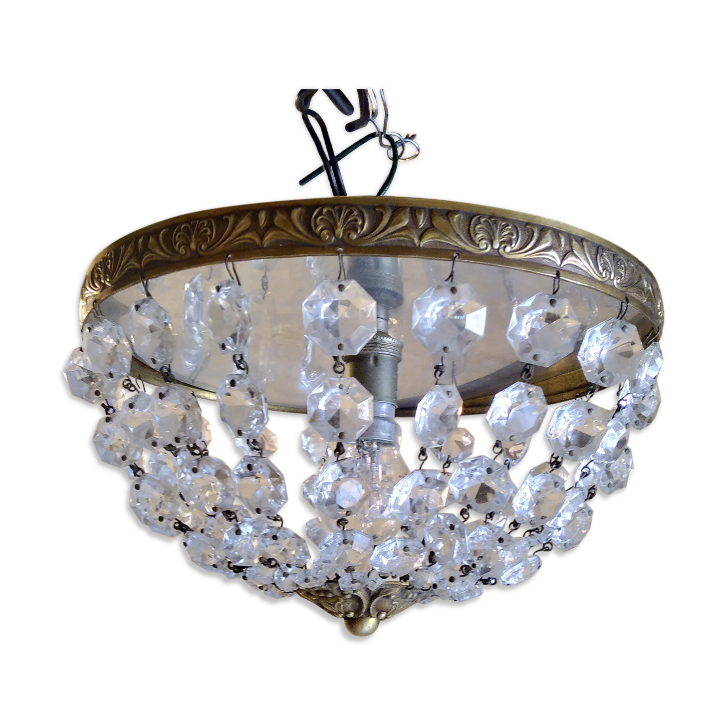 Crystal pendeloques basket ceiling light