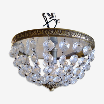 Crystal pendeloques basket ceiling light