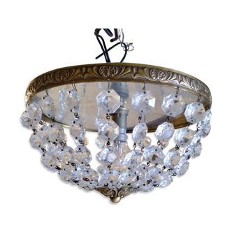 Crystal pendeloques basket ceiling light