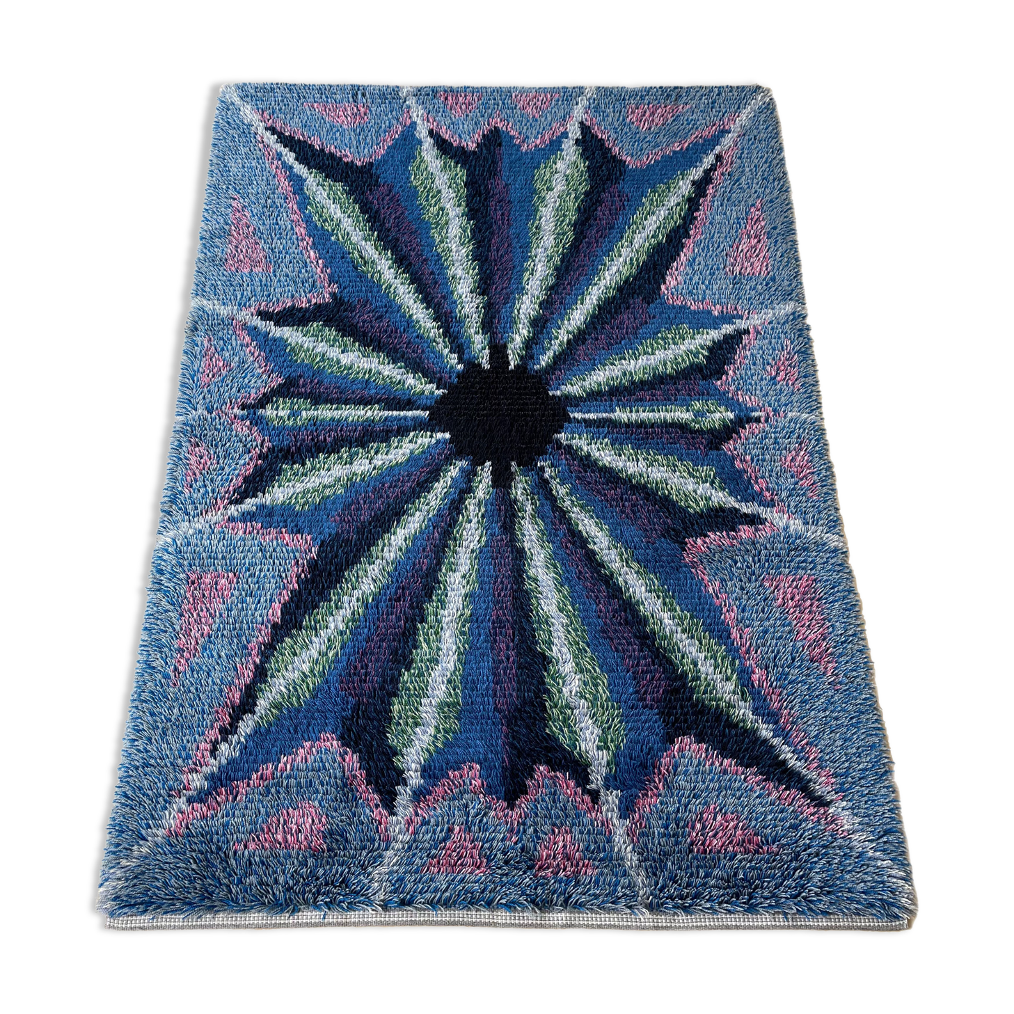 Original ABSTRACT Scandinavian High Pile Pop Art Rya Rug Carpet, Sweden, 1960s 146x201cm