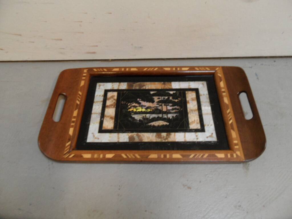 Vintage mahogany tray with inlay