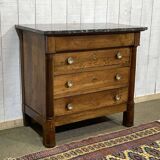 19th-century Empire commode in walnut with a grey St Anne marble top.