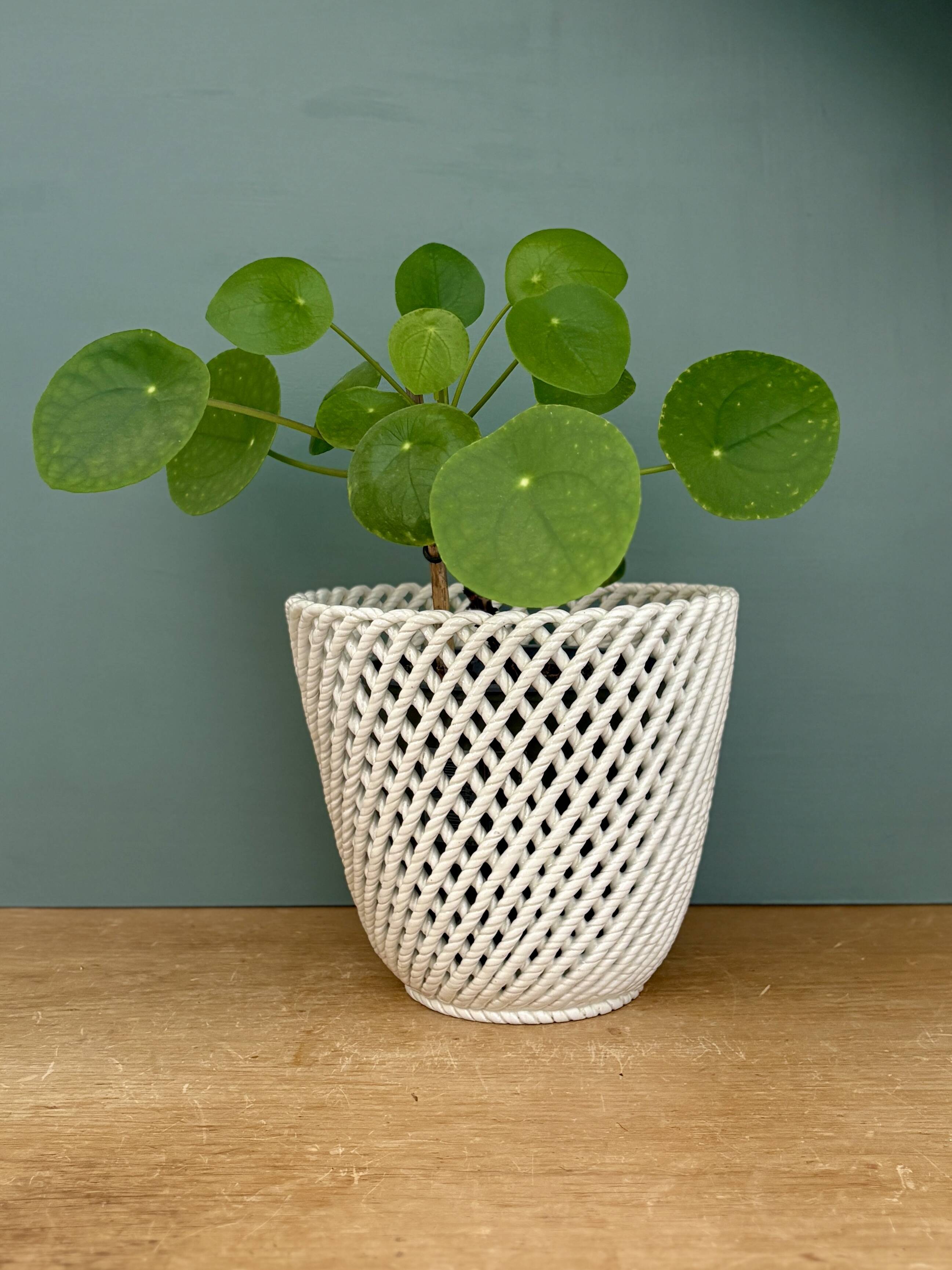 Vintage woven ceramic plant pot
