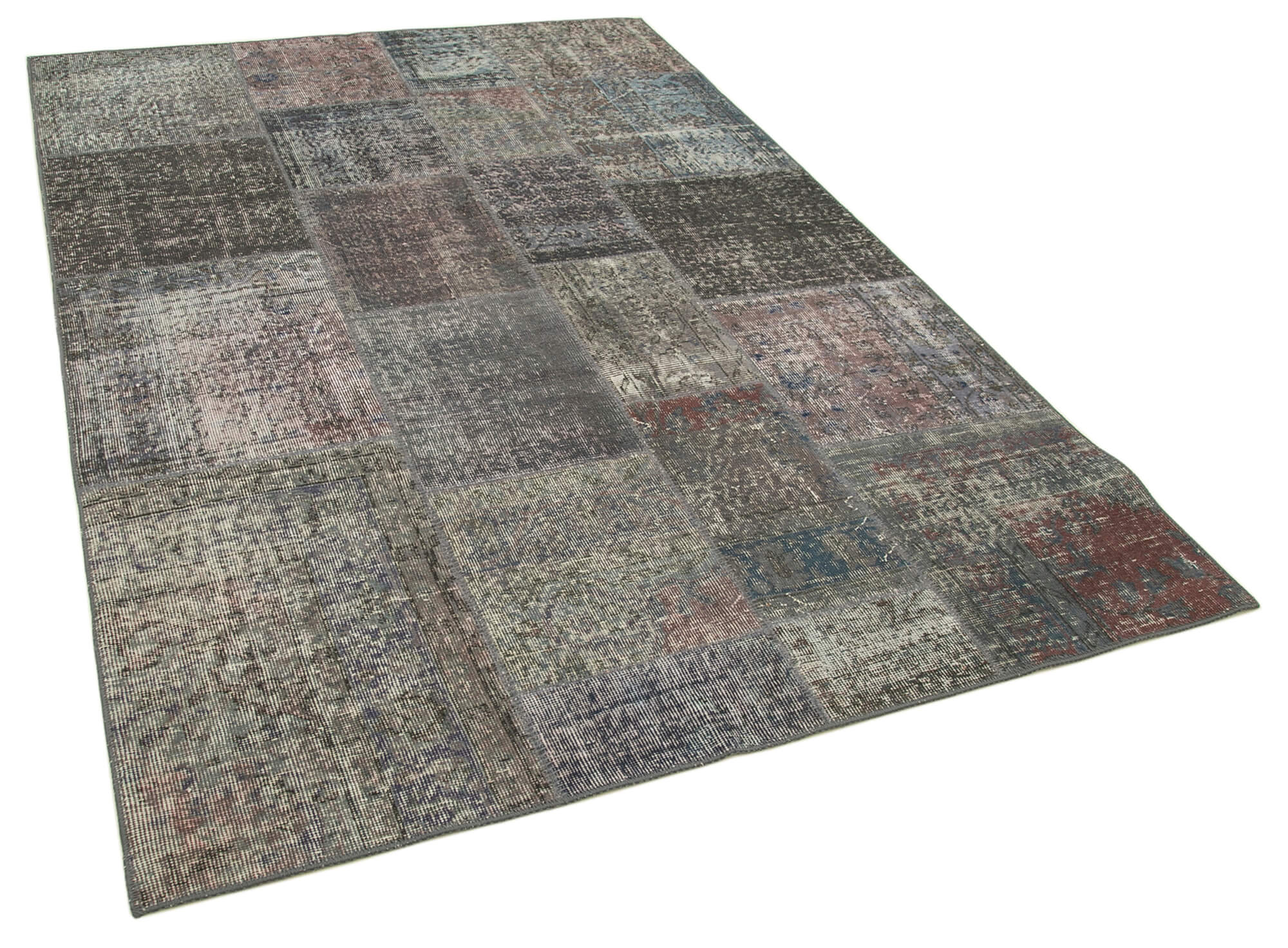 Handwoven Turkish Contemporary 171 cm x 240 cm Grey Patchwork Carpet