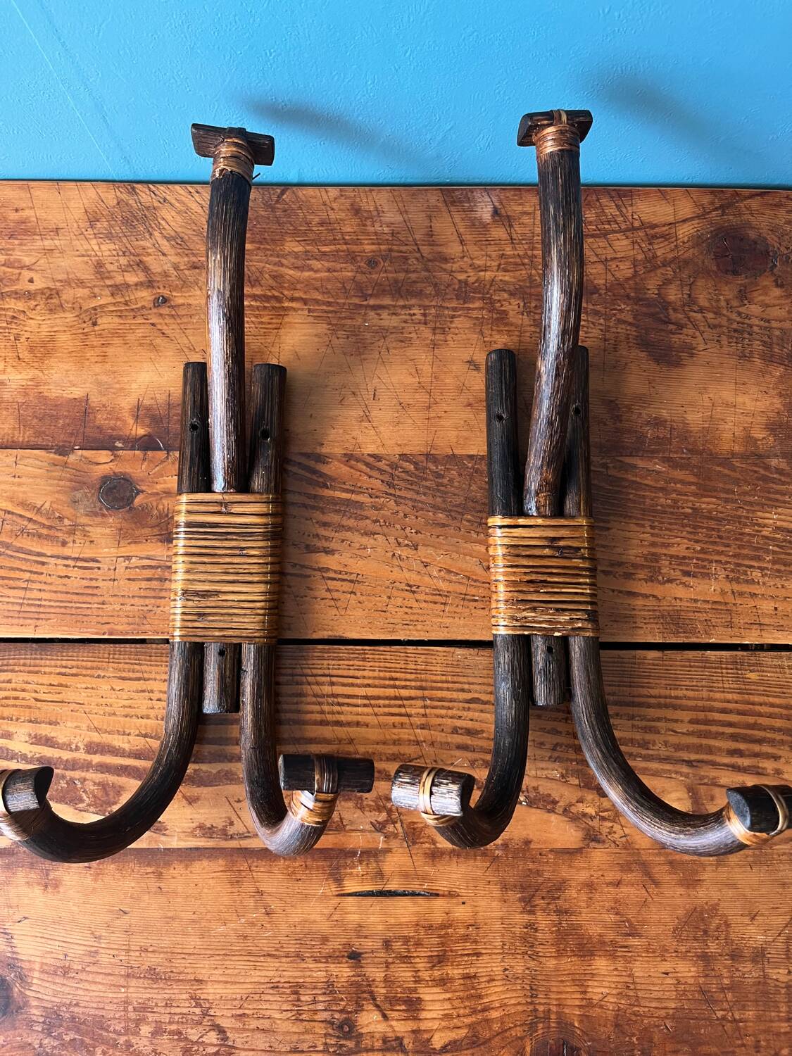 Bamboo wicker rattan coat hooks