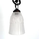 Wrought iron chandelier, tulips / pressed-molded glass bowl, Art Deco, 1930