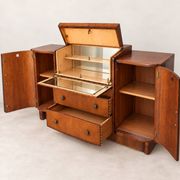Meuble bar Art Déco en noyer, cabinet à cocktails à intérieur miroir