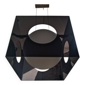 Suspended lamp design in smoked plexiglass from the 1990s.