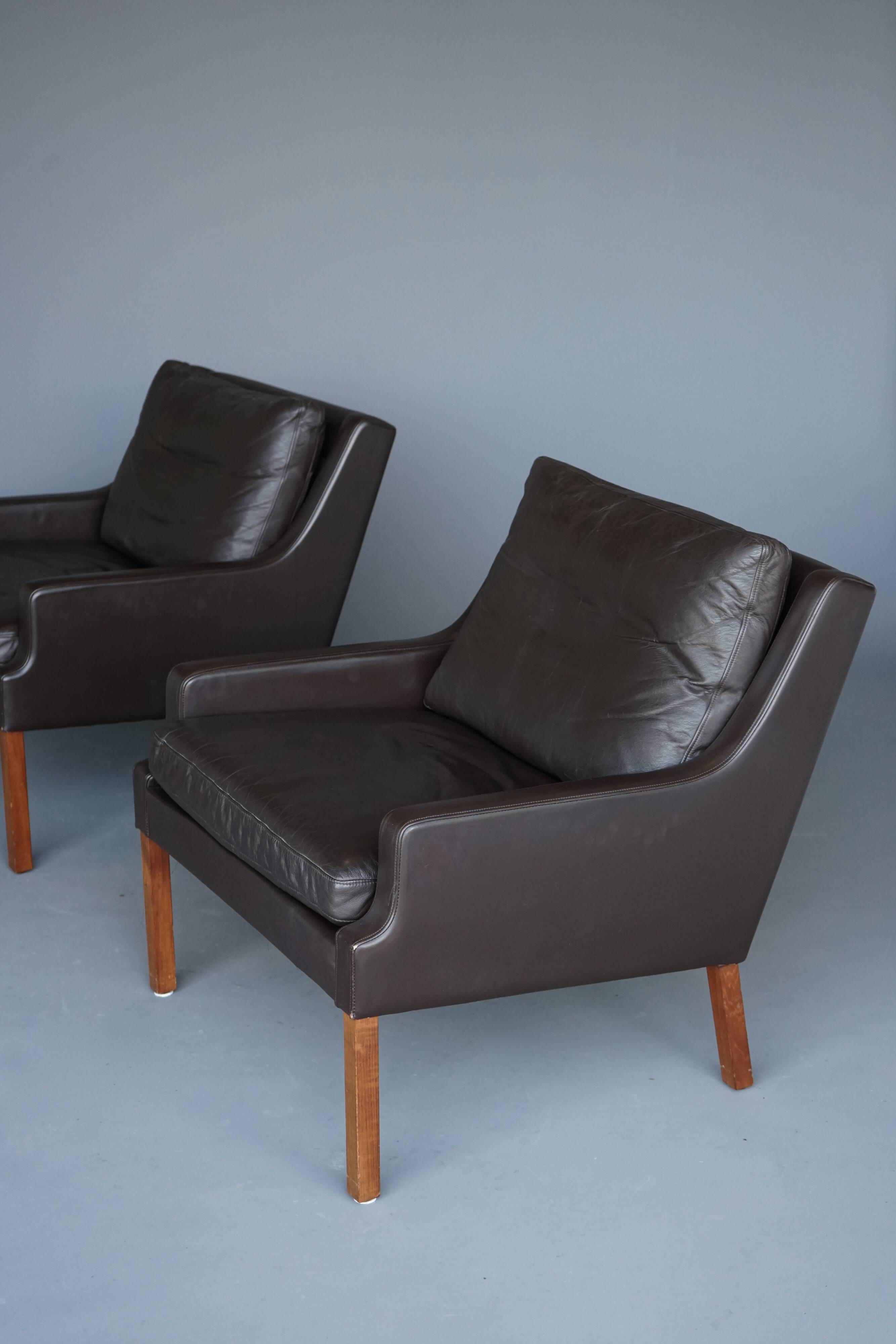 x2 Danish Armchairs in Leather by Georg Thams, Denmark 1960s