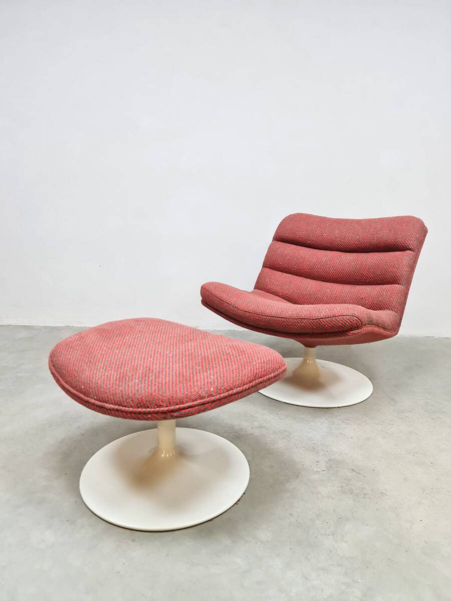 Vintage Dutch design swivel chair &amp; ottoman G. Harcourt Artifort F978