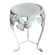 Table Appoint Guéridon Ancien Métal Blanc Décor Fleurs Vintage #E383