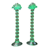 Broste Copenhagen - Pair of Large Green Blown Glass Candlesticks