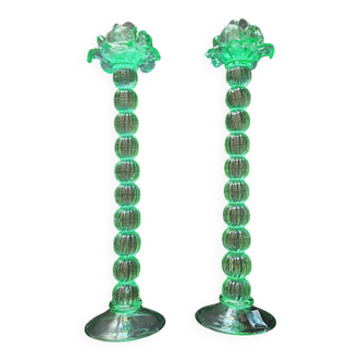 Broste COpenhagen - Paire De Grands Bougeoirs en Verre Soufflé Vert