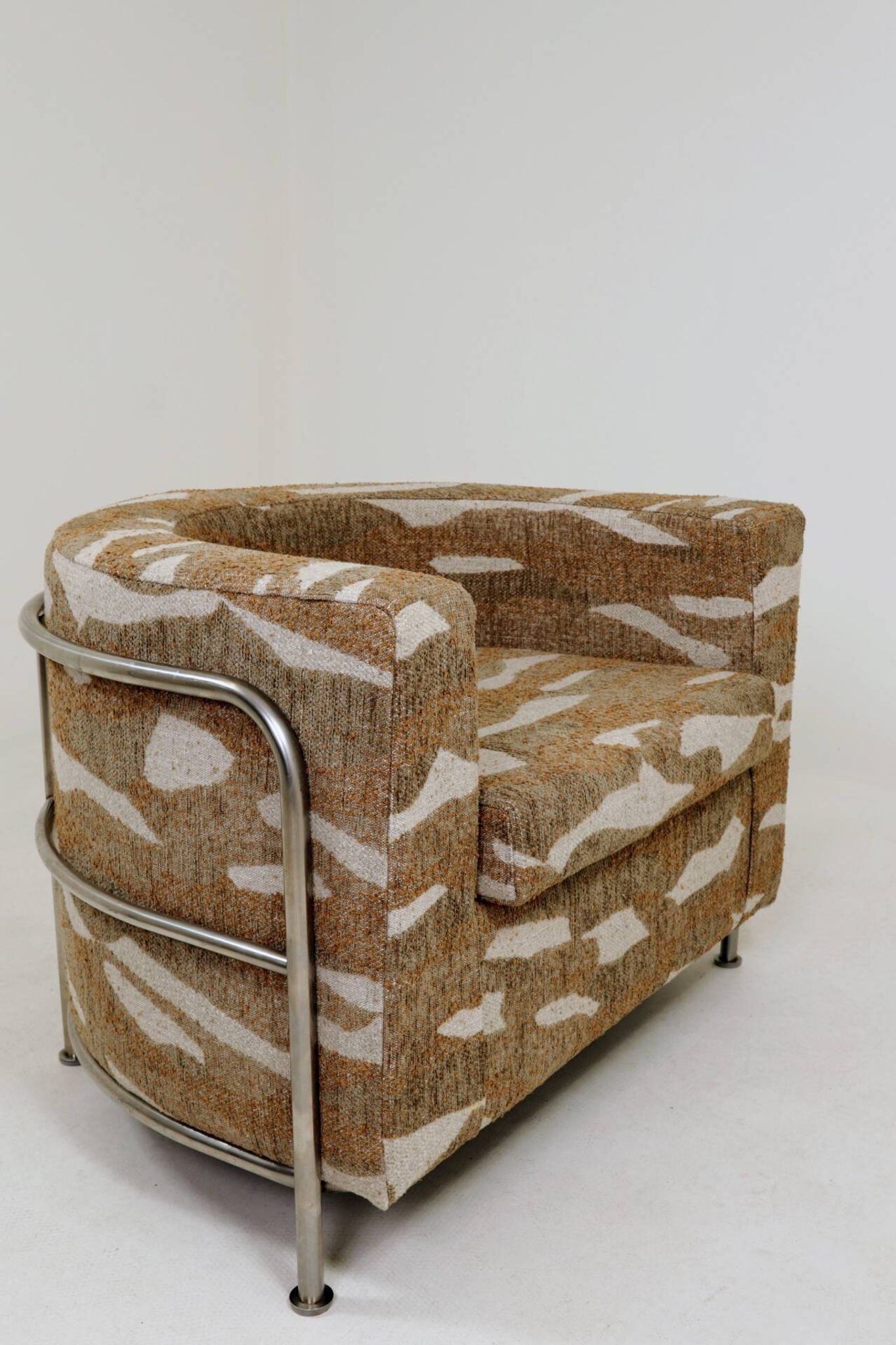 Vintage Bauhaus Club Chair Jacquard & Chrome, Fully Restored 