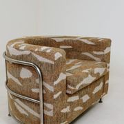Vintage Bauhaus Club Chair Jacquard & Chrome, Fully Restored 