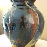Ceramic vase, glazed stoneware, floral decoration, signature to be identified