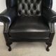 Fauteuil bergère chesterfield cuir noir