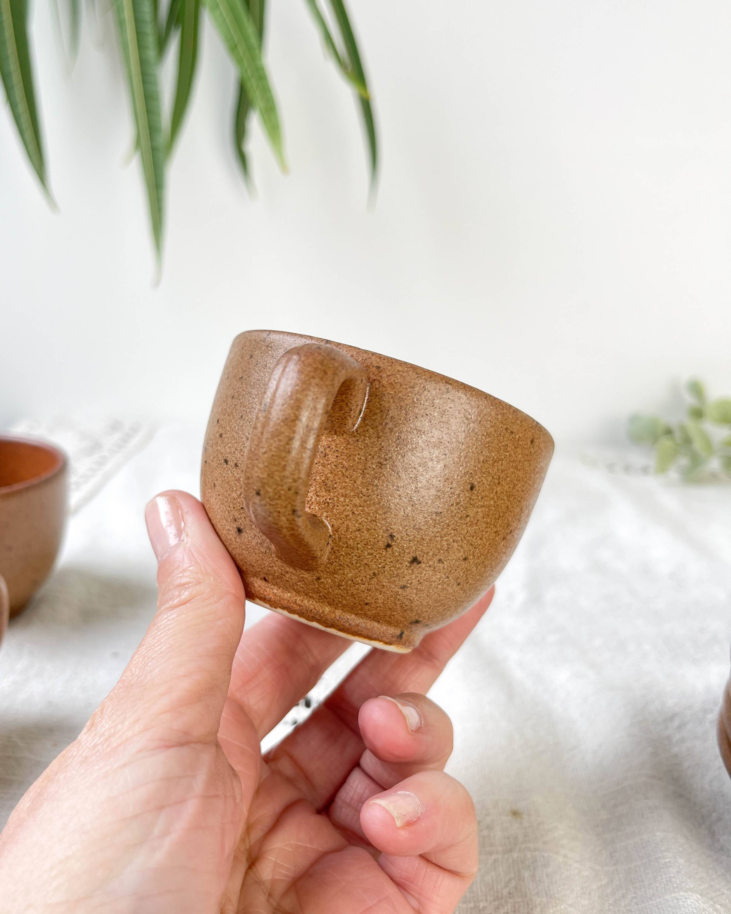 Vintage speckled stoneware coffee set Sarreguemines France from the 1950s