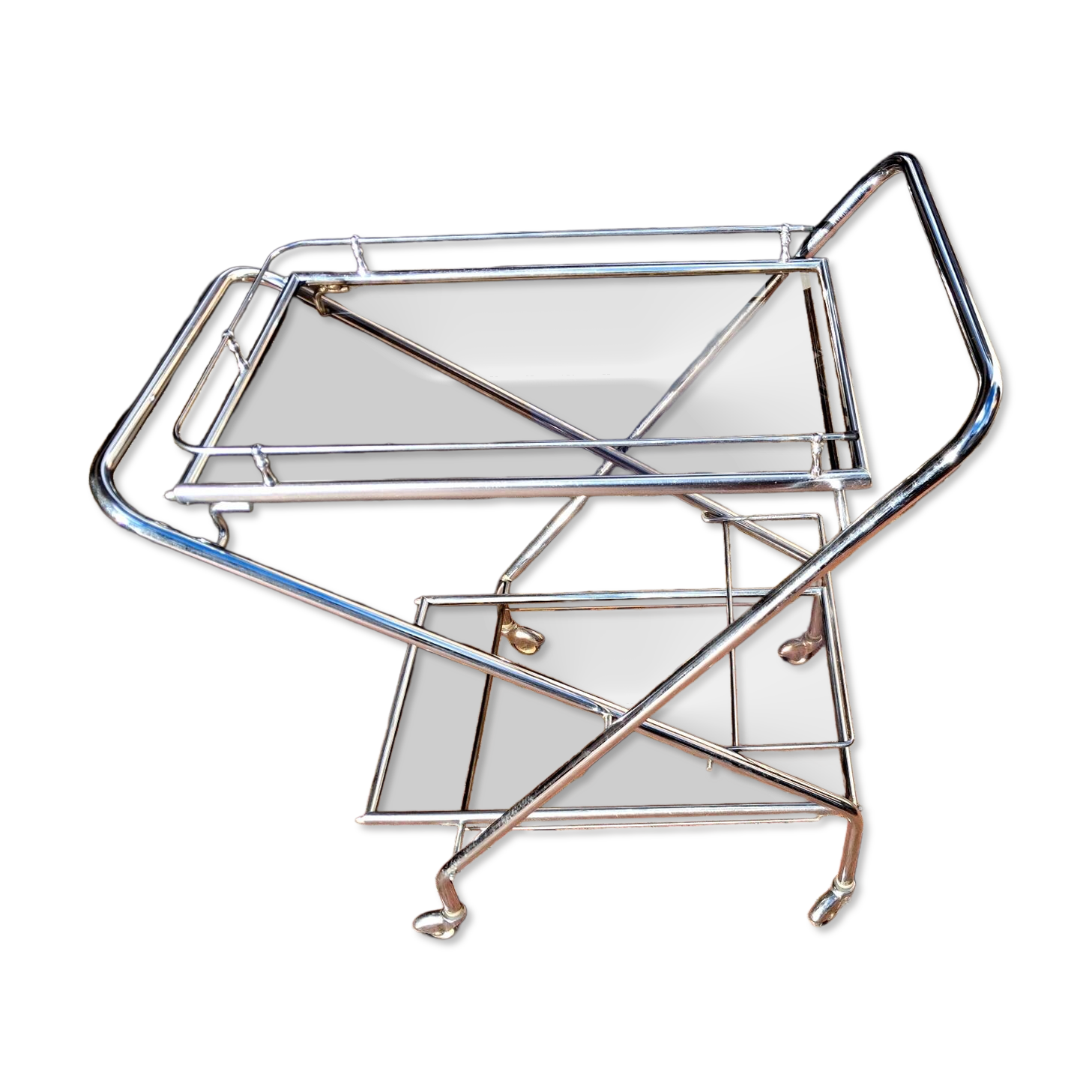 Desserte pliante chromée et verre fumé, 1970