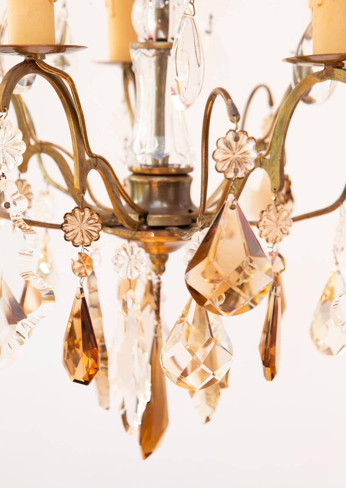 Swedish 5-arm chandelier in patinated brass, mid-20th century