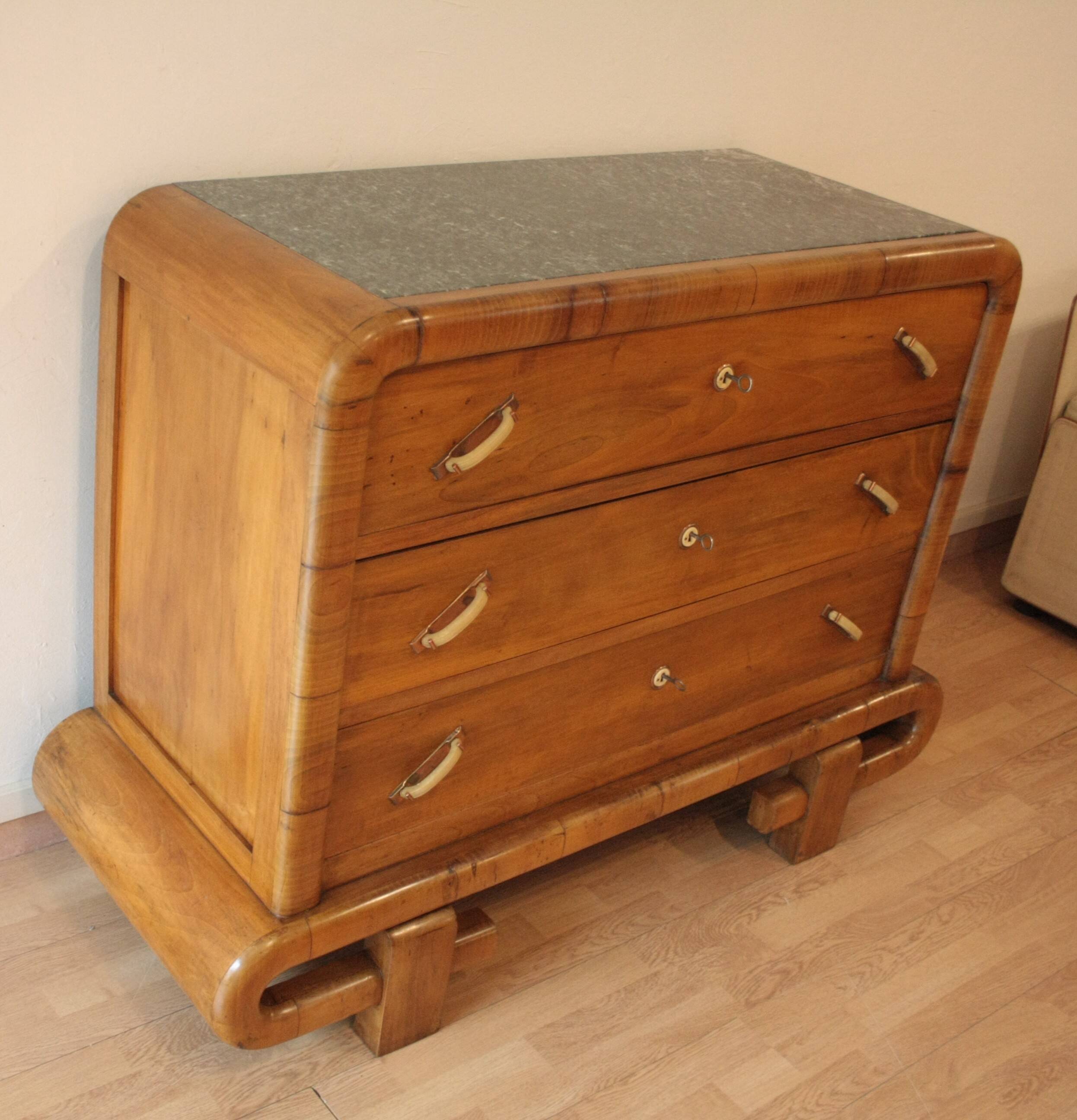 Art Deco walnut chest of drawers, 1950s, mid-century modern style,