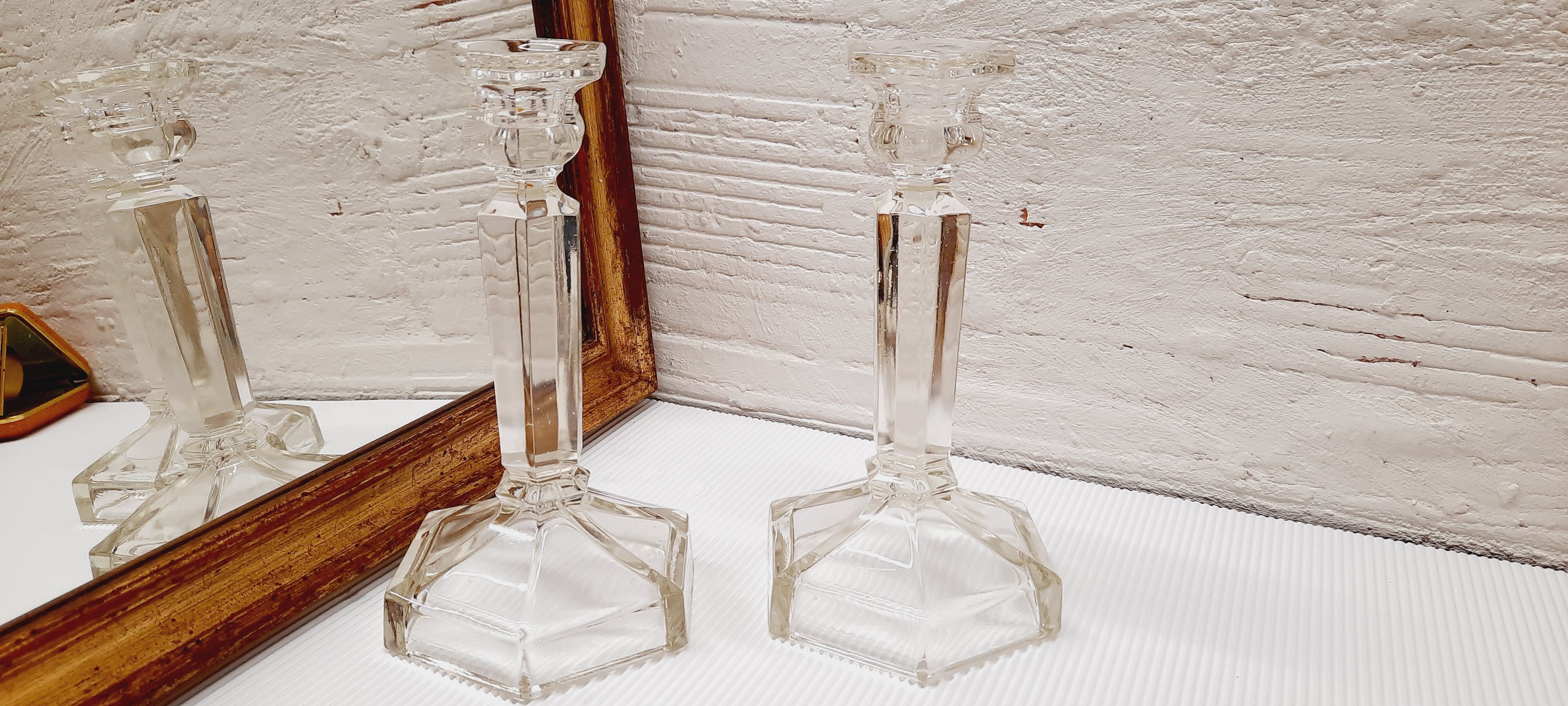 Pair of glass candlesticks