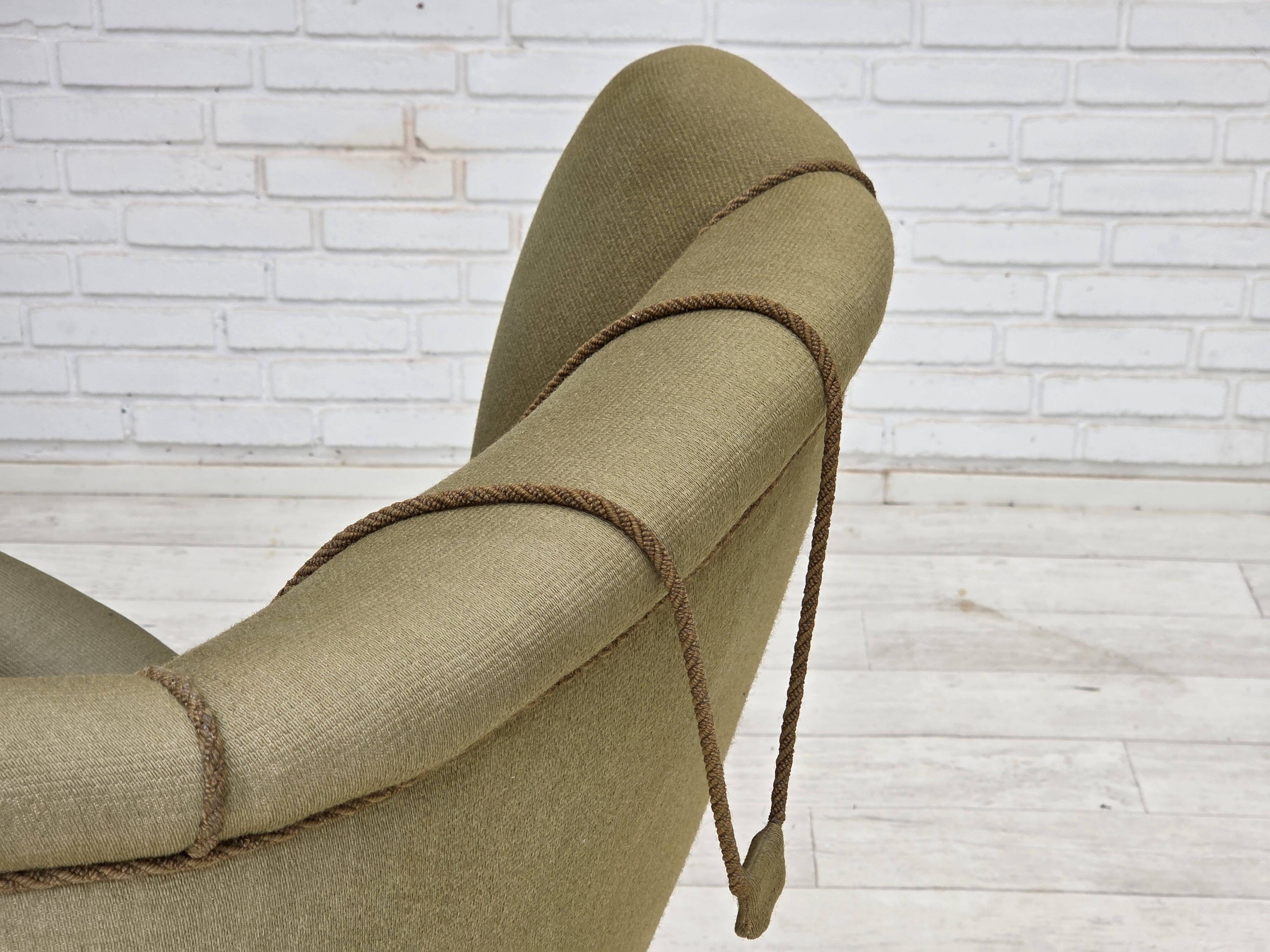 1960s, Danish highback armchair, original green furniture wool.
