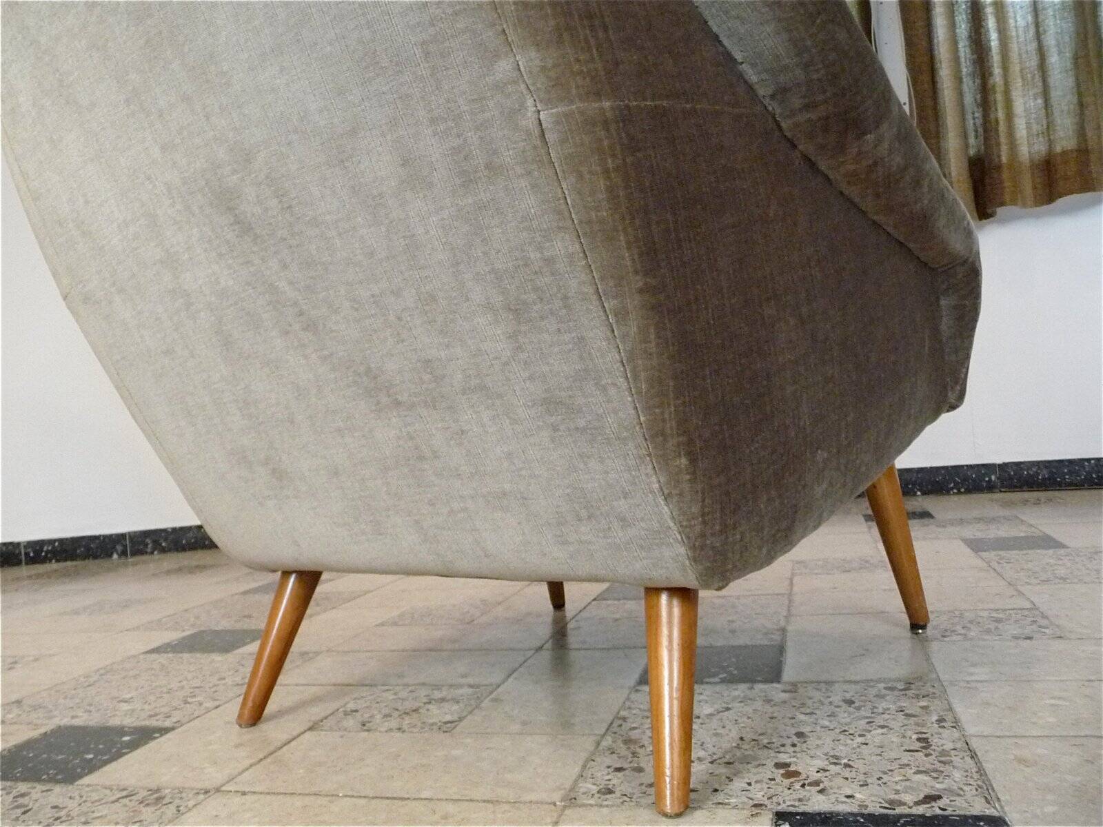 Mid-century mohair velvet high-back easy chair, Italy 1950s