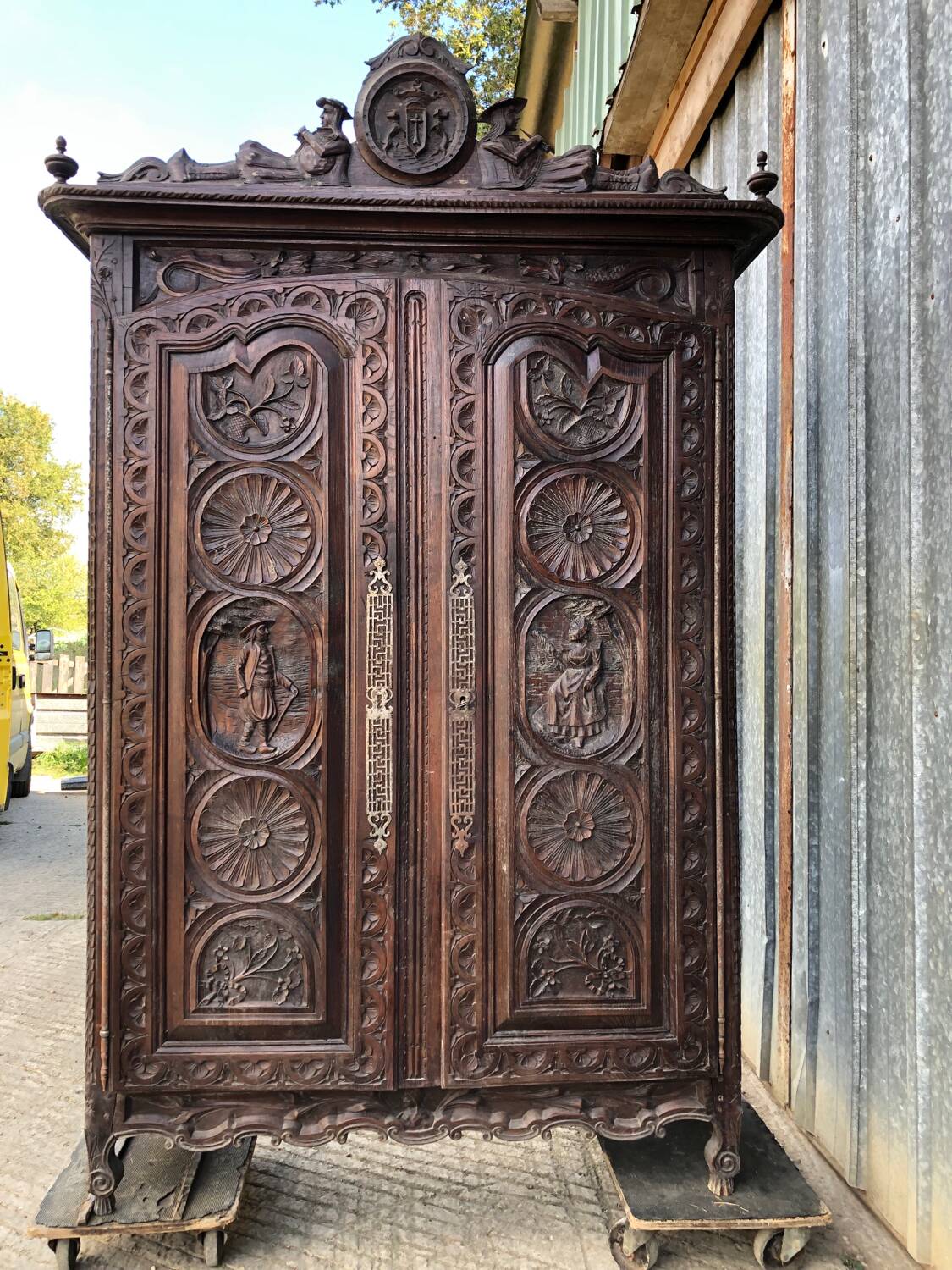Antique Breton oak cabinet, richly carved