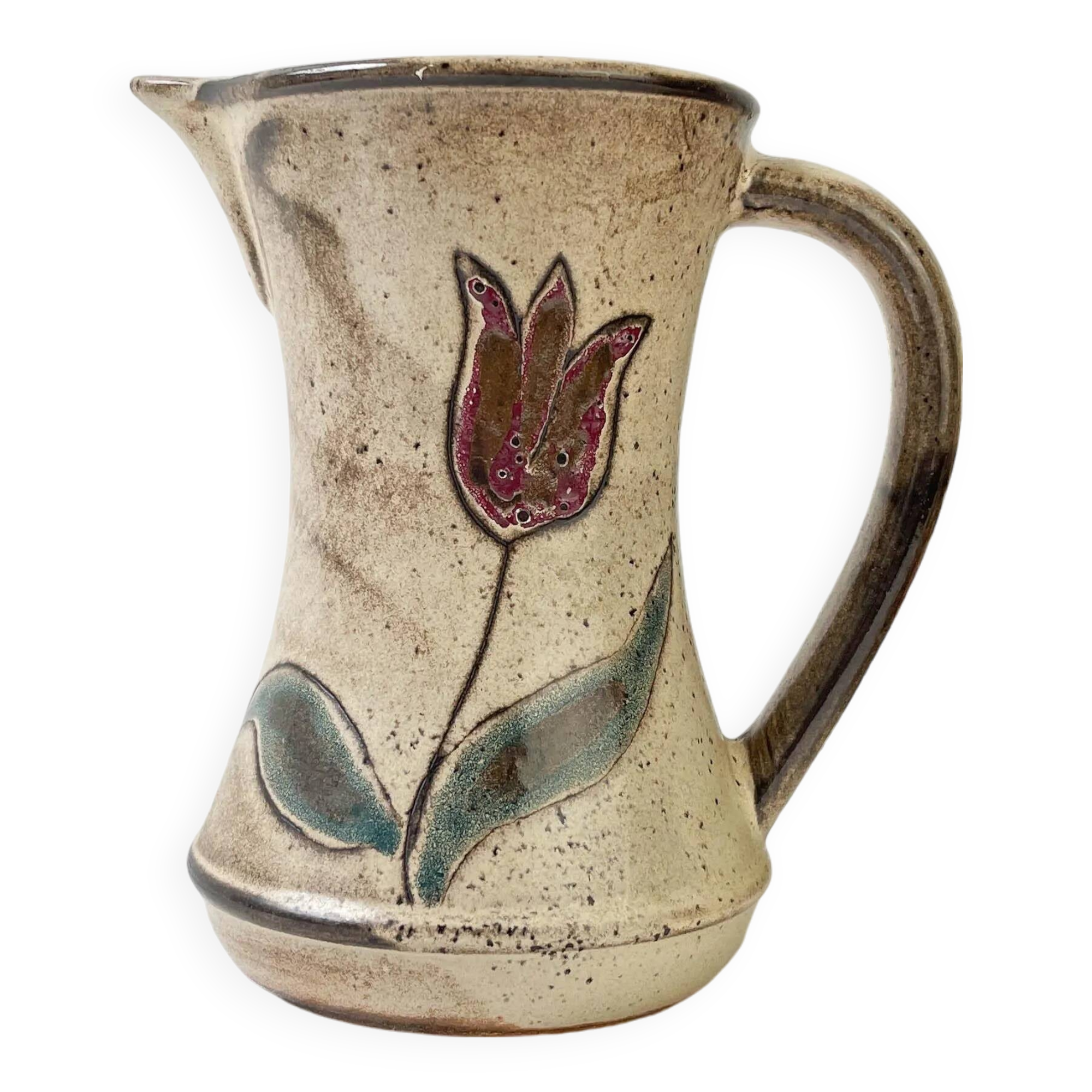 Ceramic pitcher from Les grottes dieulefit with floral pattern from the 1970s