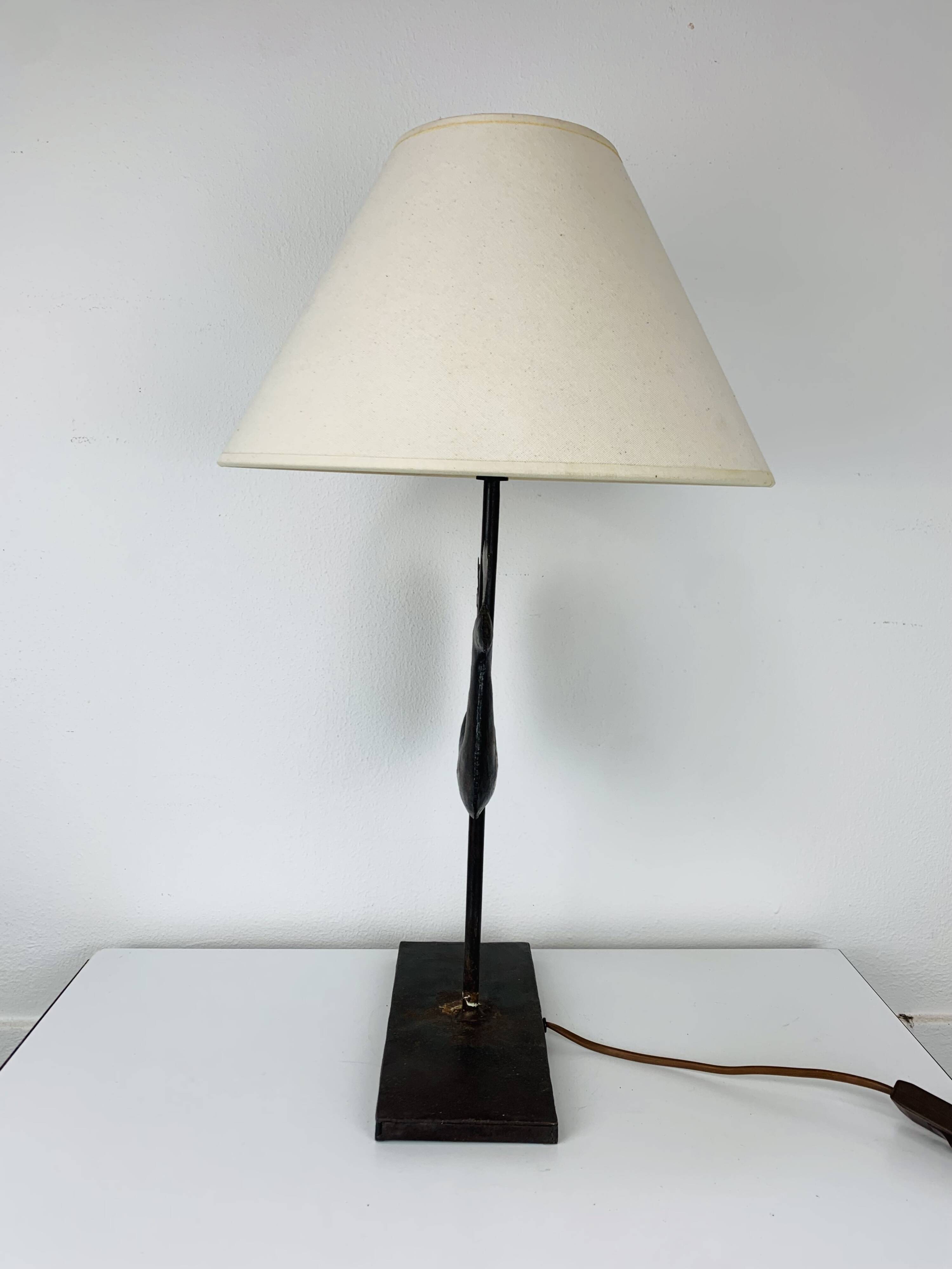 Wrought iron rooster lamp, brutalist, vintage, 1970