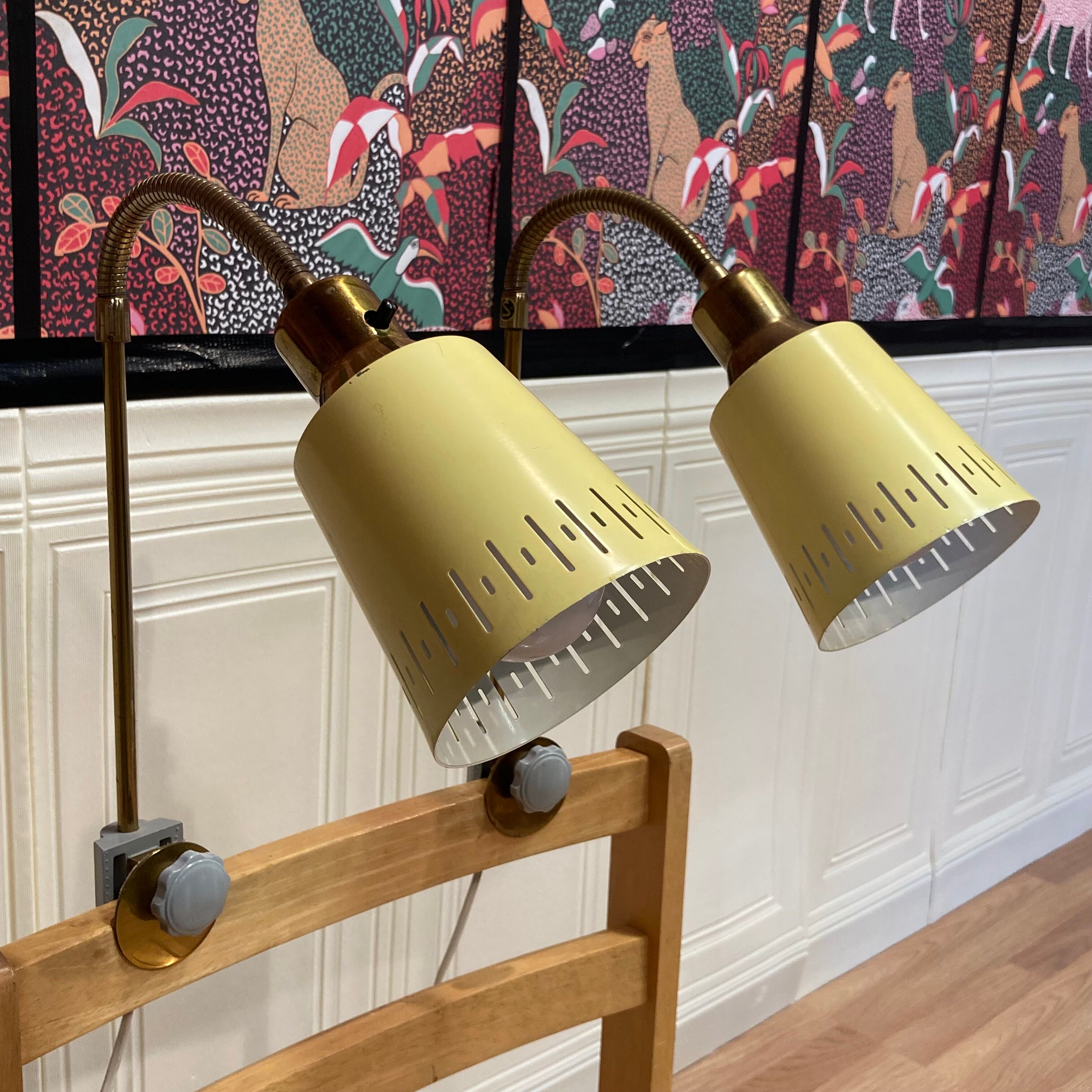 Pair of large modular scandinavian design wall lights from the 1950s.