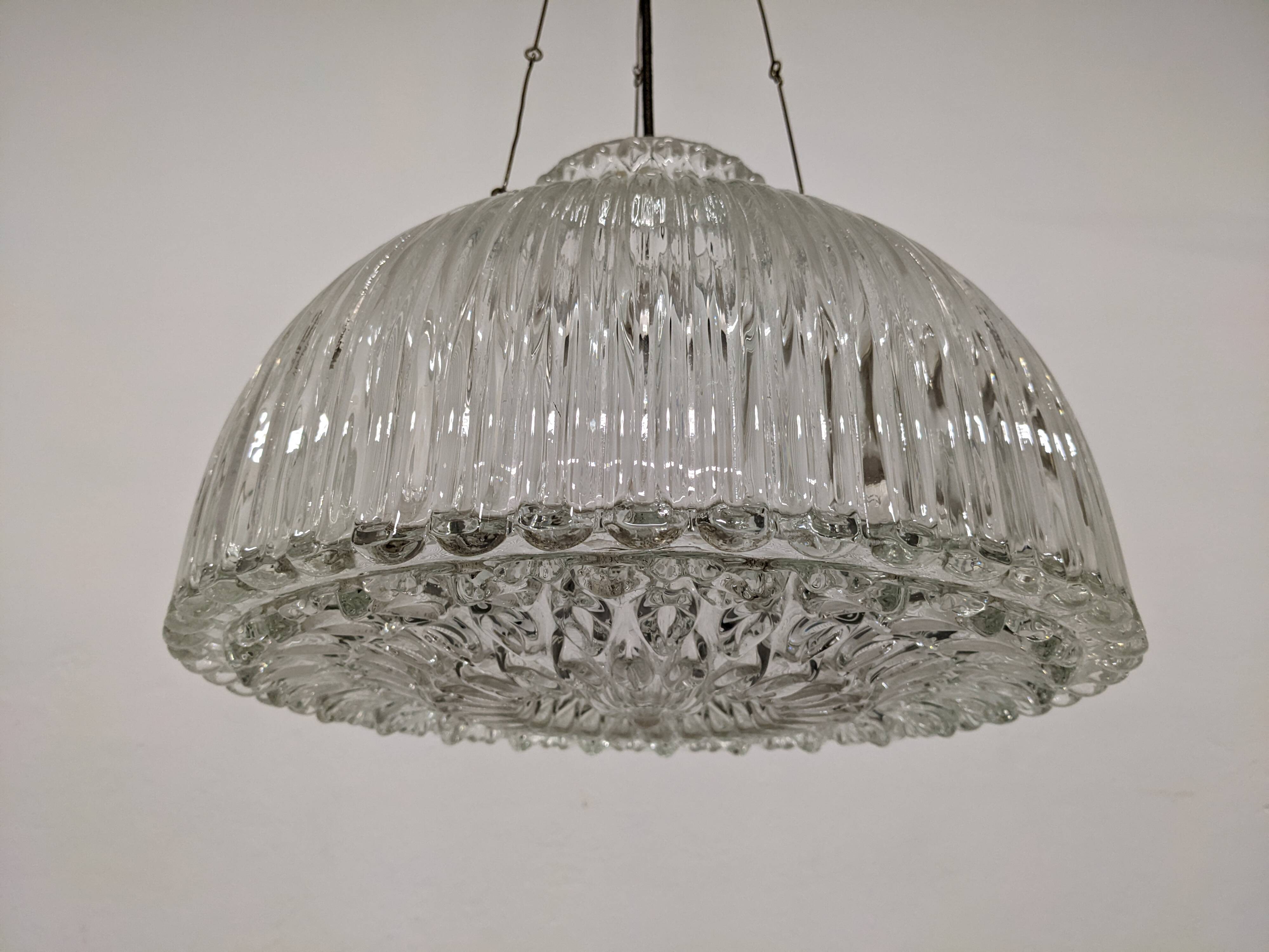 XL dome suspension light made of blown glass by Limburg, Germany, circa 1960.