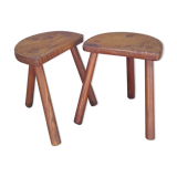 Duo of French half-moon farm stools tripod 60s