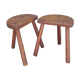 Duo of French half-moon farm stools tripod 60s