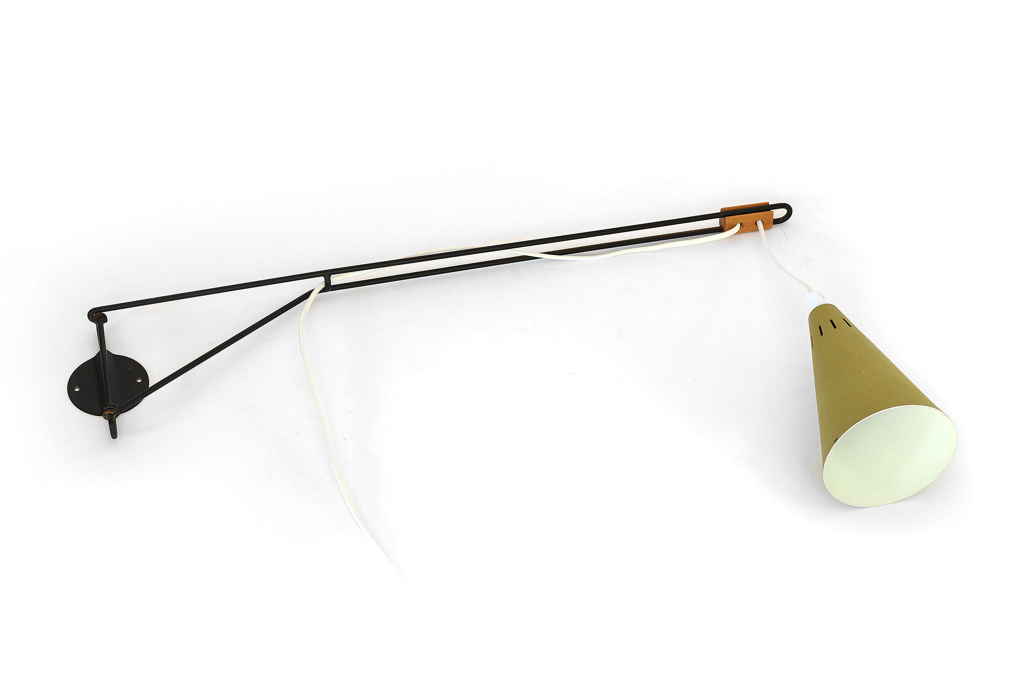 Adjustable "string" type wall light with green original shade.