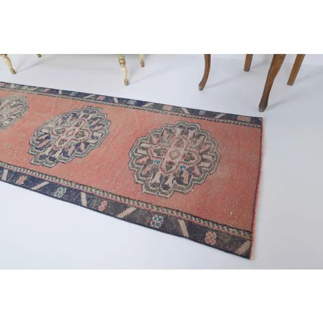 Vintage Turkish Oushak handmade cotton orange wool runner 73x273