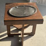 Large oval engraved platter in silver-plated metal 34x45.