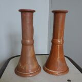 2 stoneware candle holders