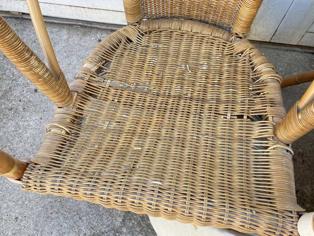 Set of 3 vintage rattan and wicker armchairs
