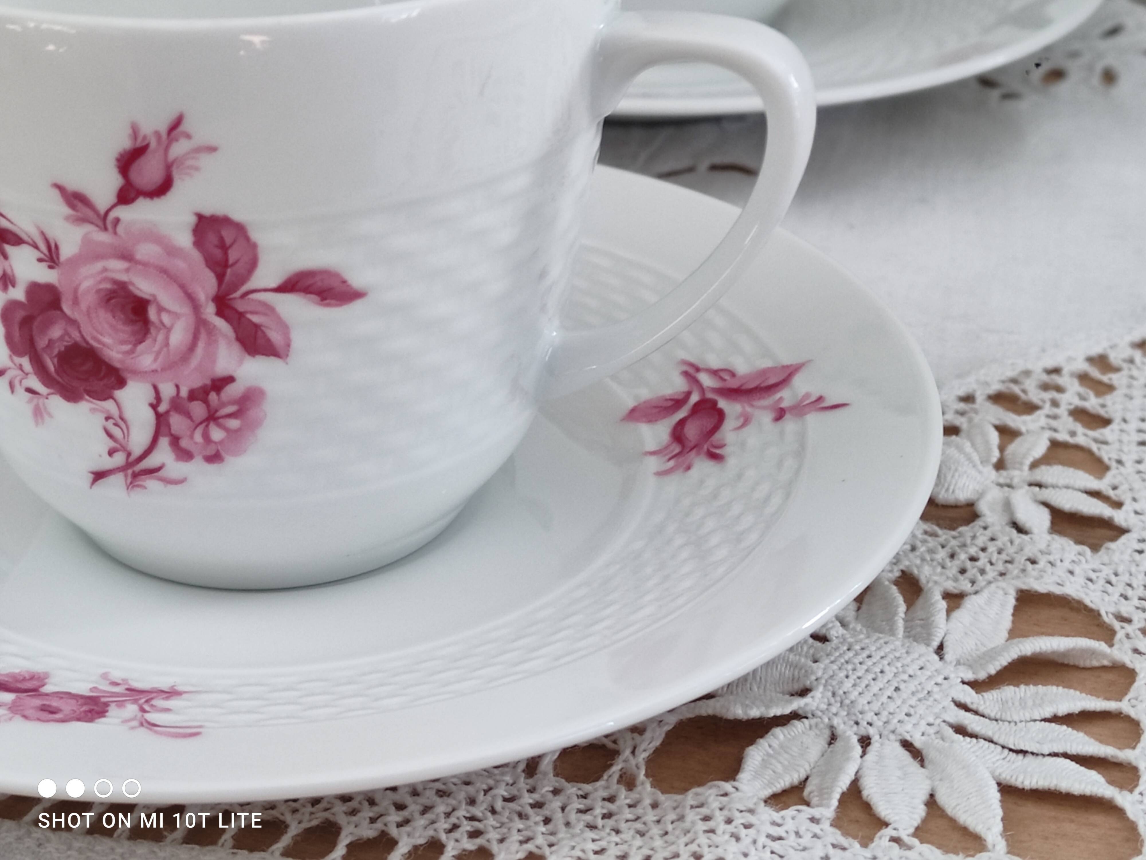 Coffee set 16 pieces porcelain bavaria white décor pink roses
