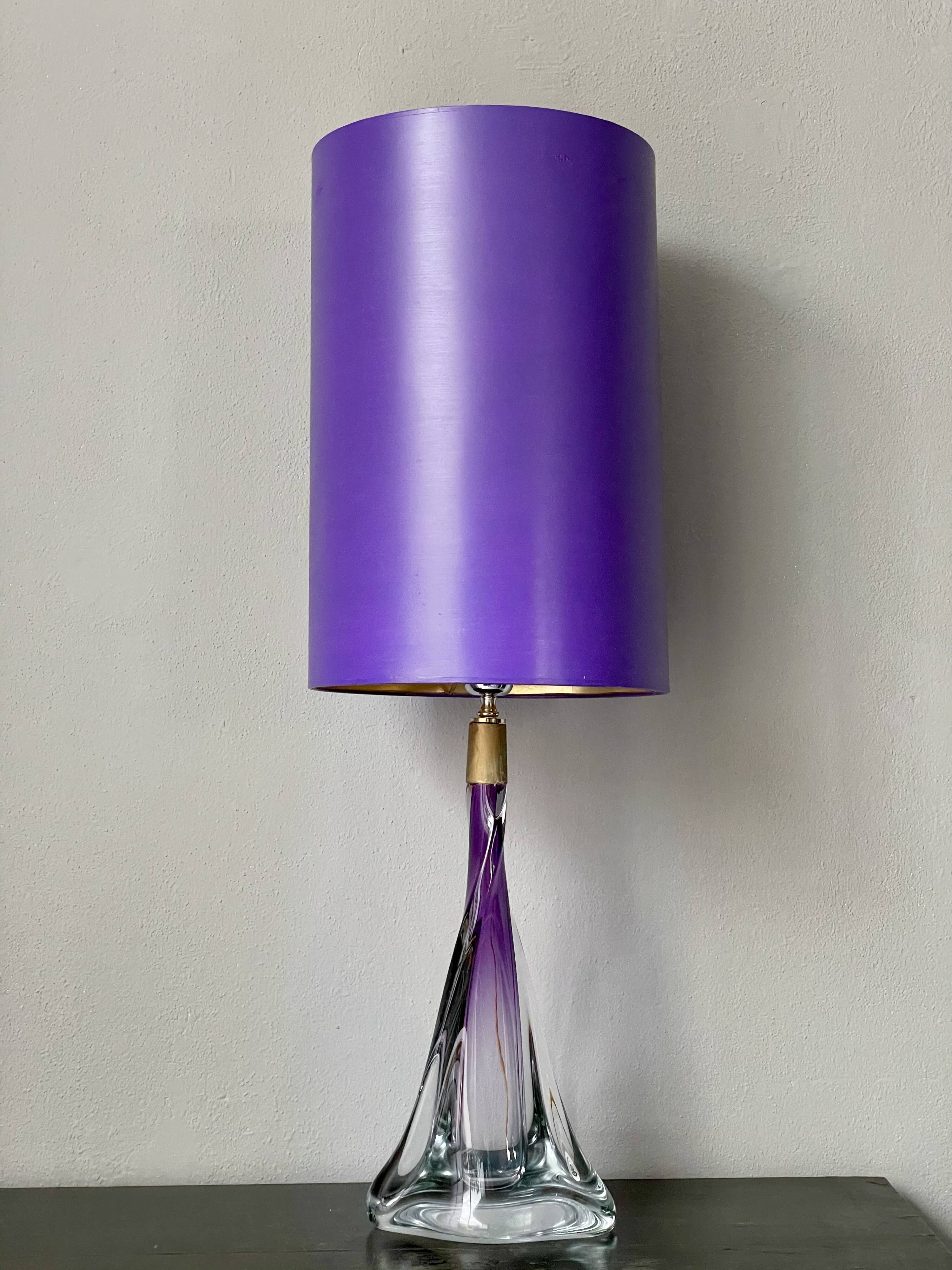 Large Purple Crystal Table Lamp, Signed by Vannes Le Chatel, France