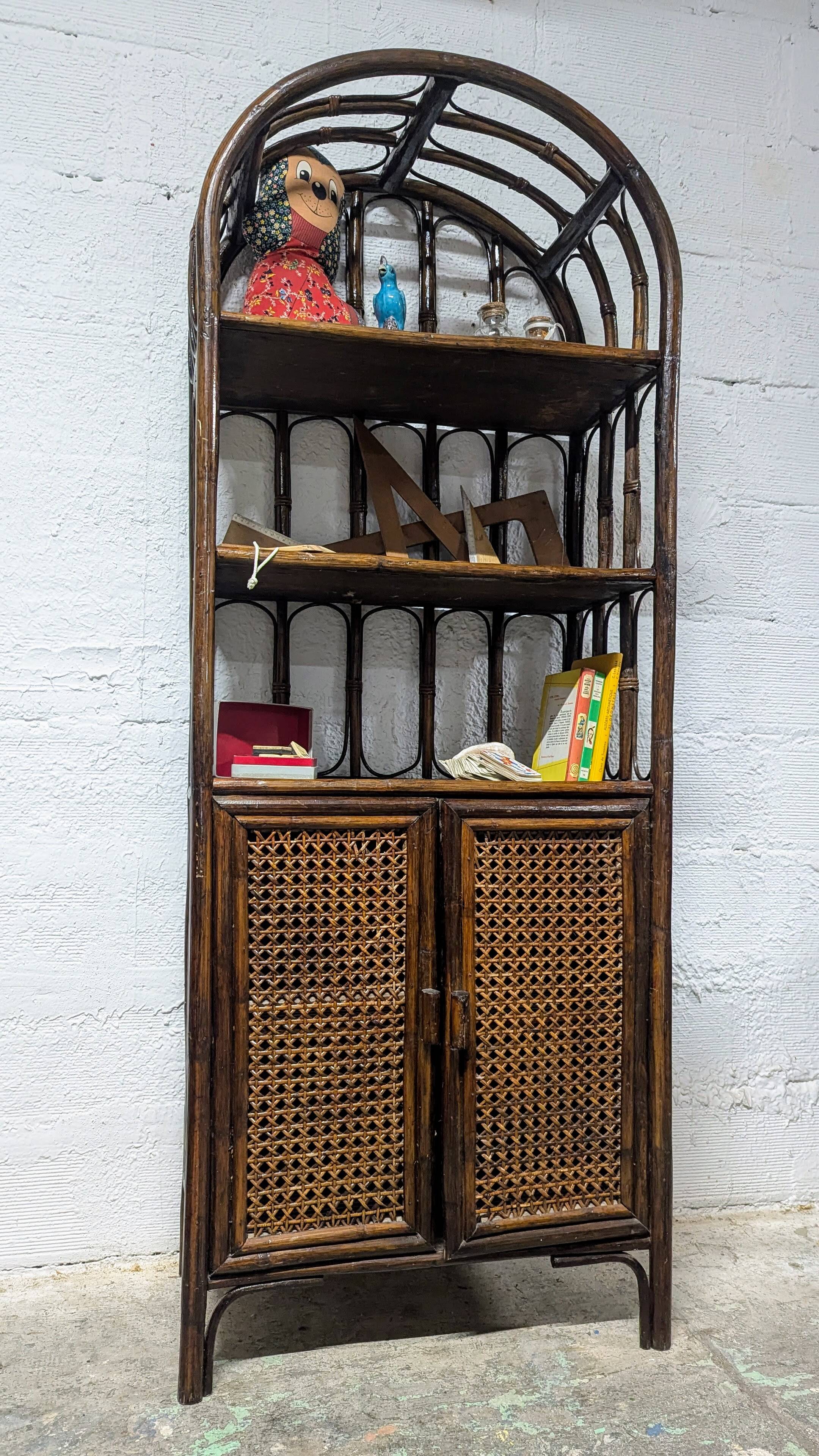 Rattan and cane shelf