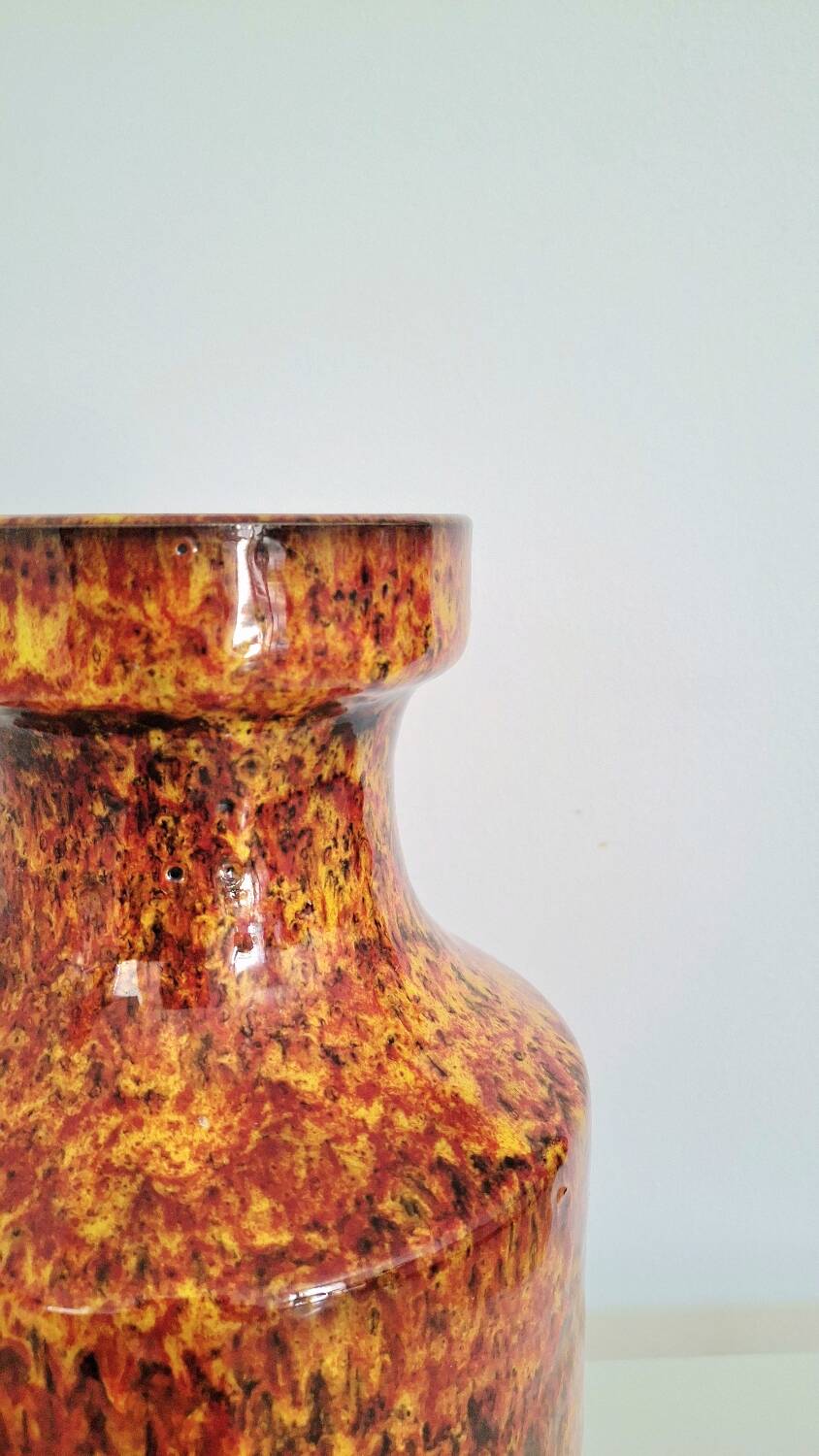 Modern West German Fat Lava Pottery Vase – Volcanic Orange & Red