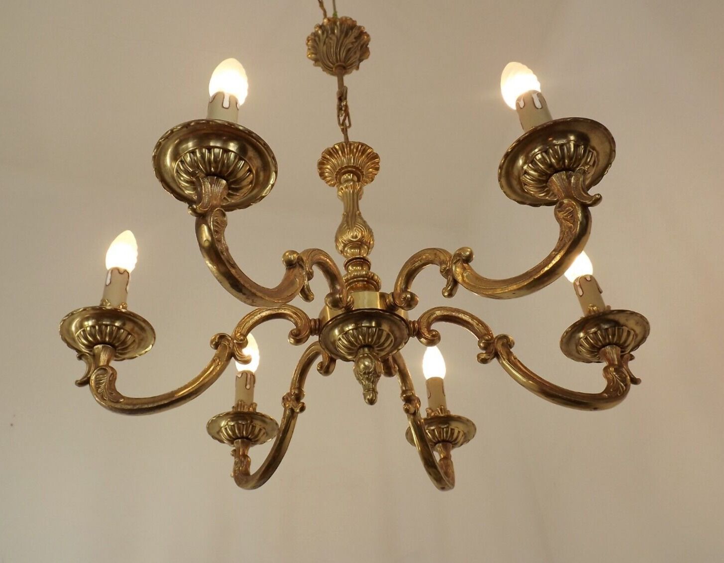 Stunning French Antique Art Nouveau Quality Bronze 6 Light Chandelier 3899